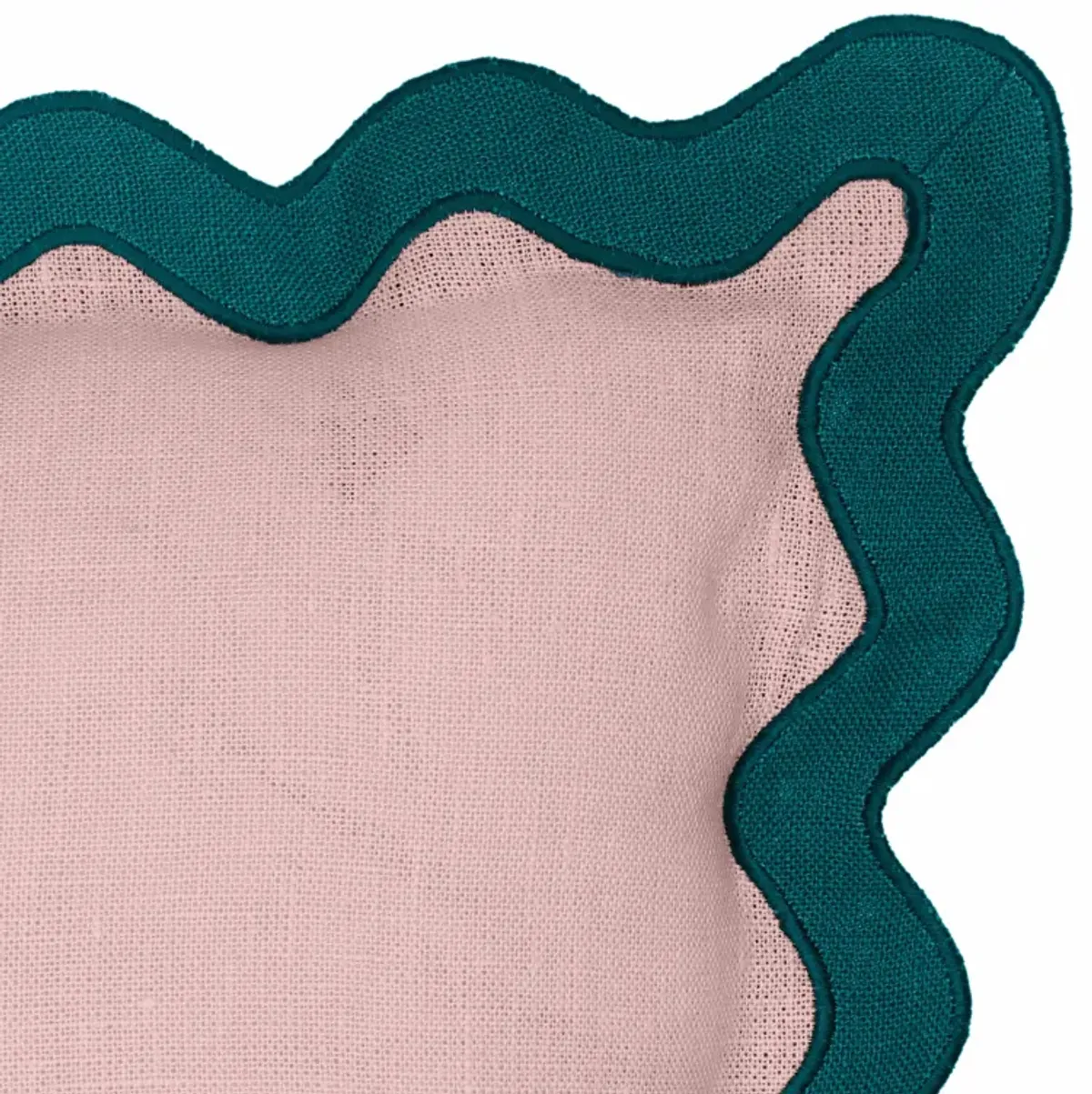 Scalloped Edge Blue and Pink Linen Throw Pillow