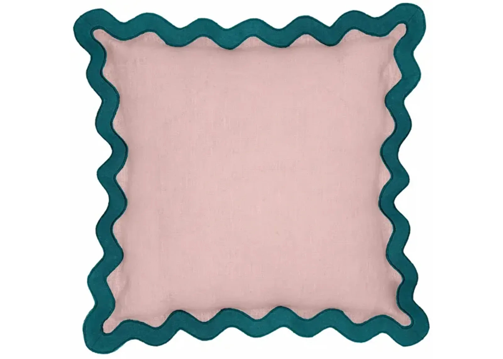 Scalloped Edge Blue and Pink Linen Throw Pillow