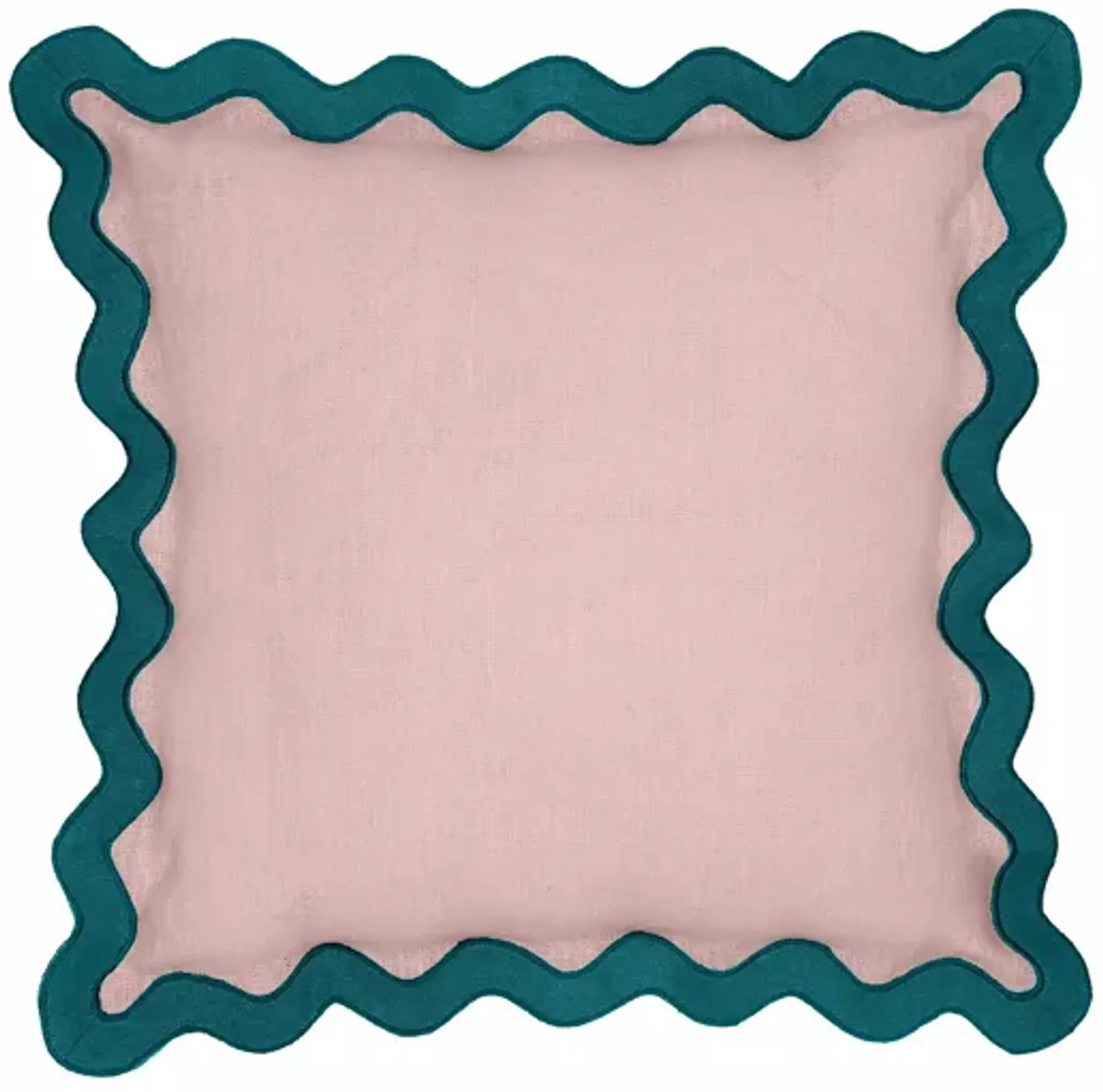 Scalloped Edge Blue and Pink Linen Throw Pillow