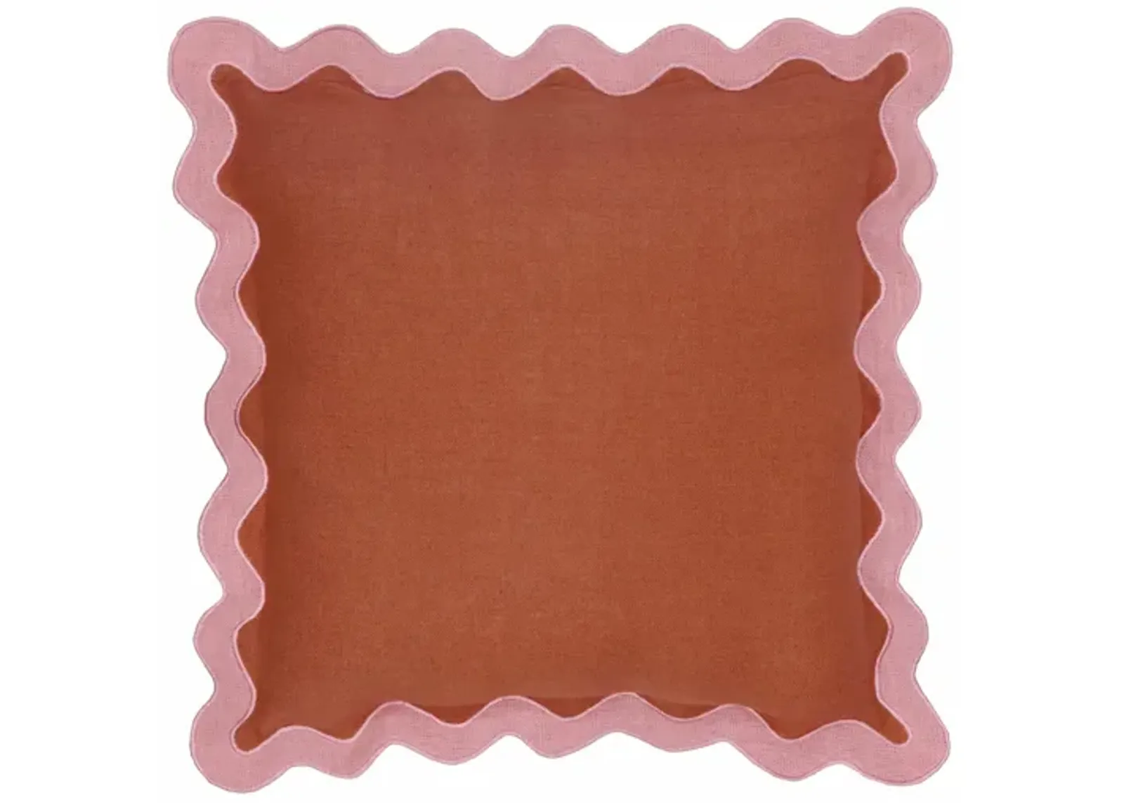 Scalloped Edge Pink and Terracotta Linen Throw Pillow