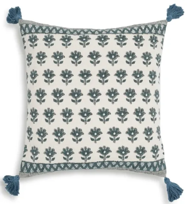 Blossom Printed Cotton Tassel Accent Cushion - COVER