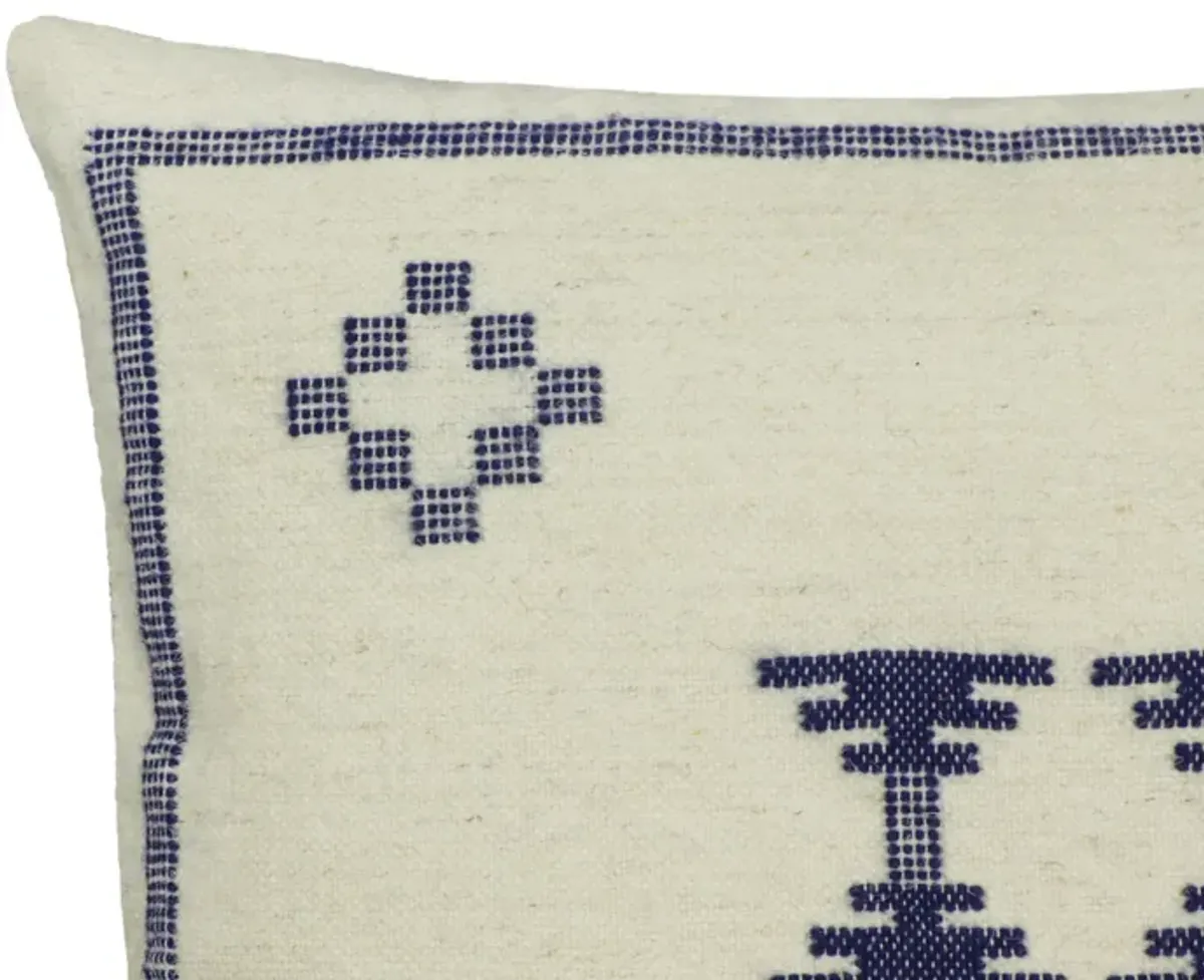 Aztec Cream & Indigo Wool 20" Square Accent Cushion