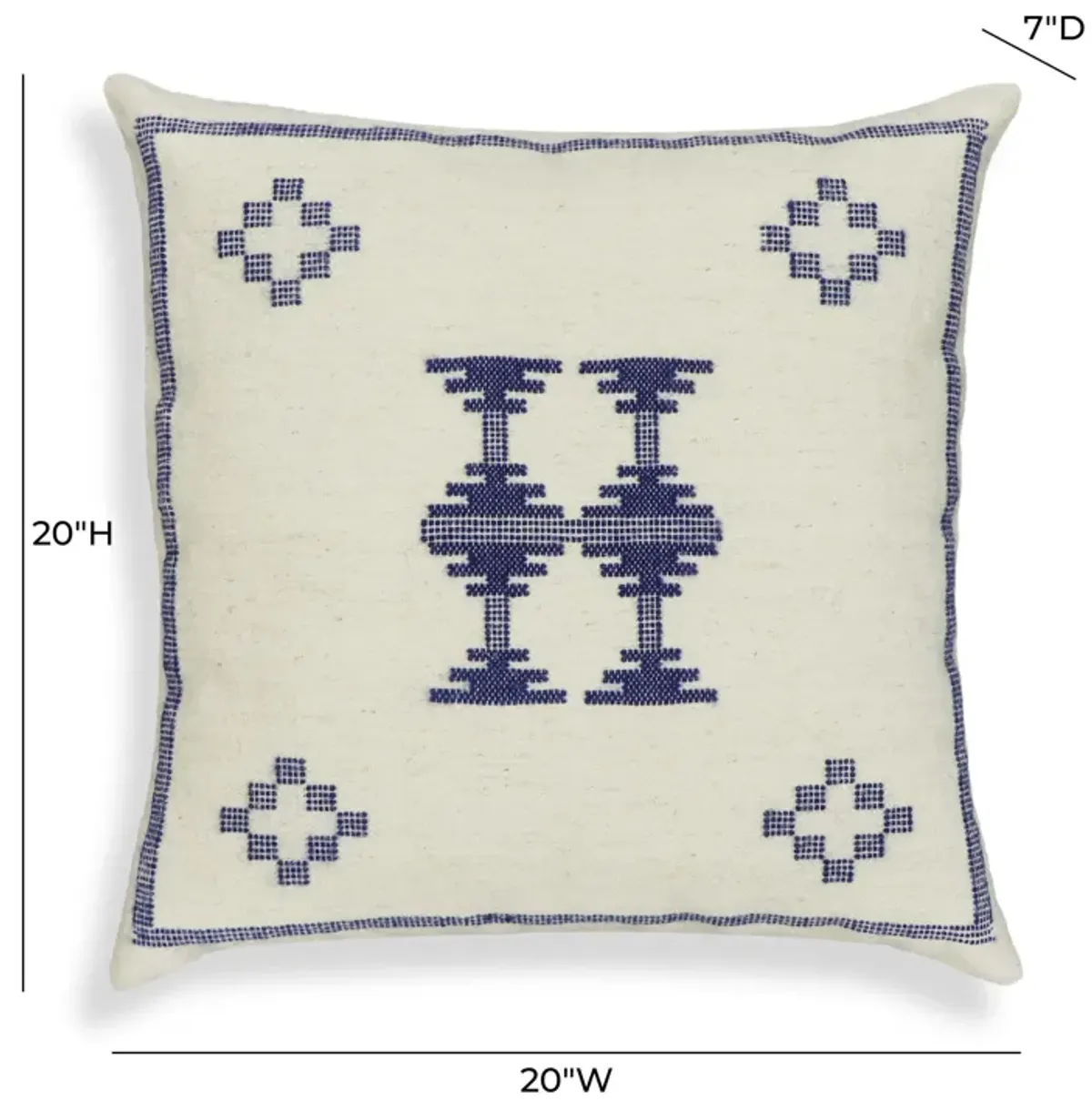 Aztec Cream & Indigo Wool 20" Square Accent Cushion