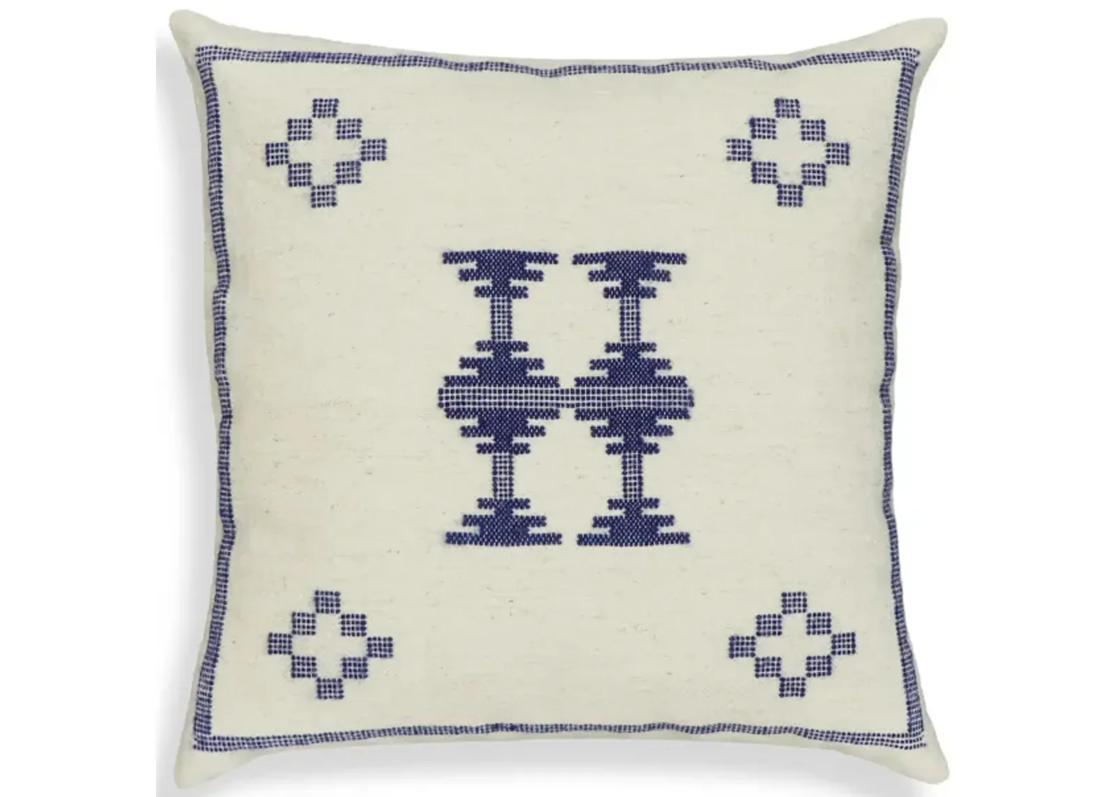 Aztec Cream & Indigo Wool 20" Square Accent Cushion