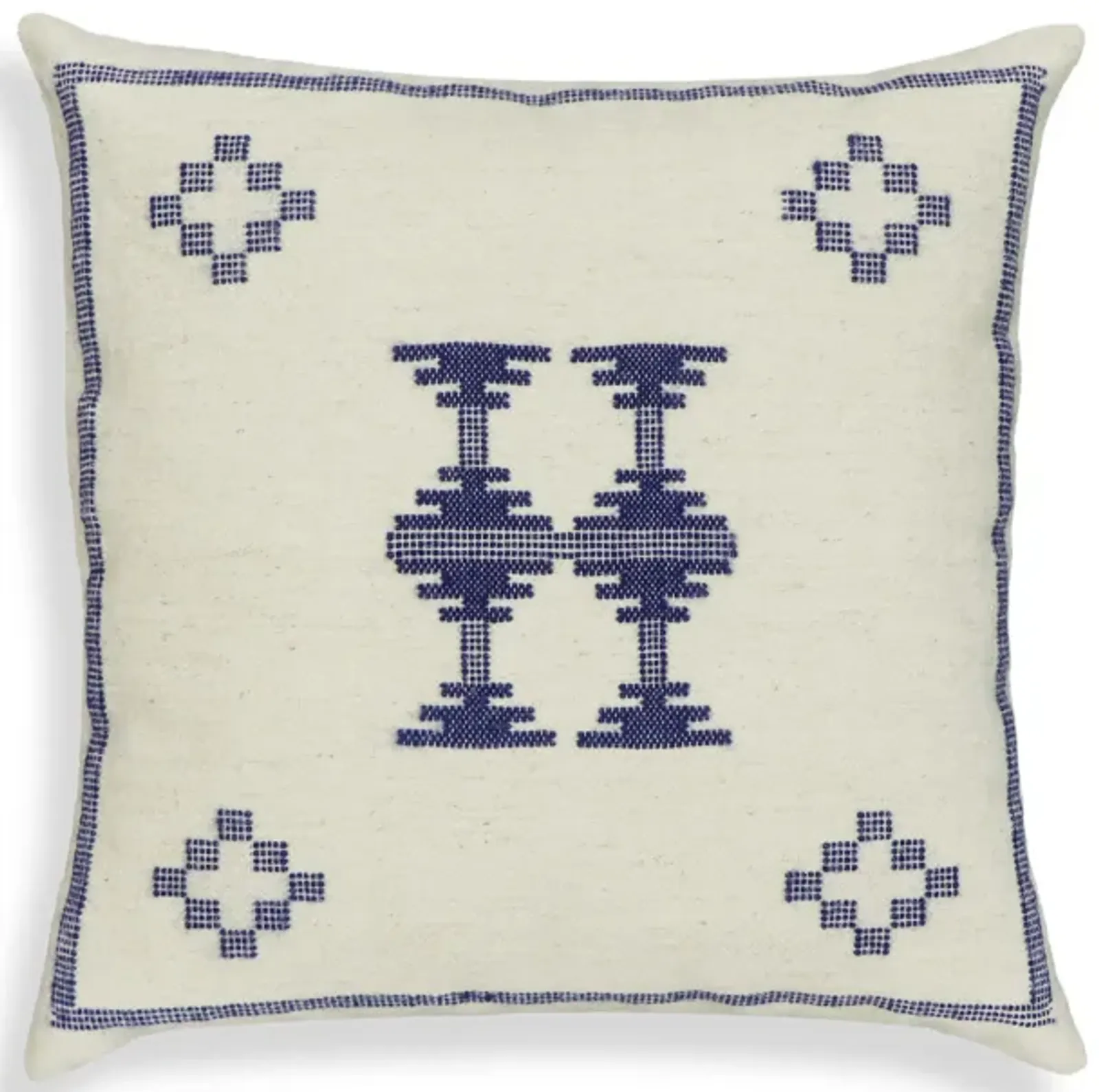 Aztec Cream & Indigo Wool 20" Square Accent Cushion