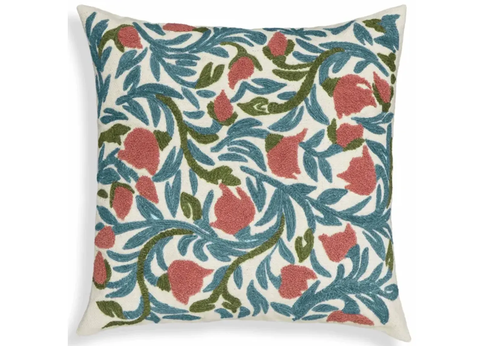 Tulip Embroidered Floral Wool 20" Square Accent Cushion