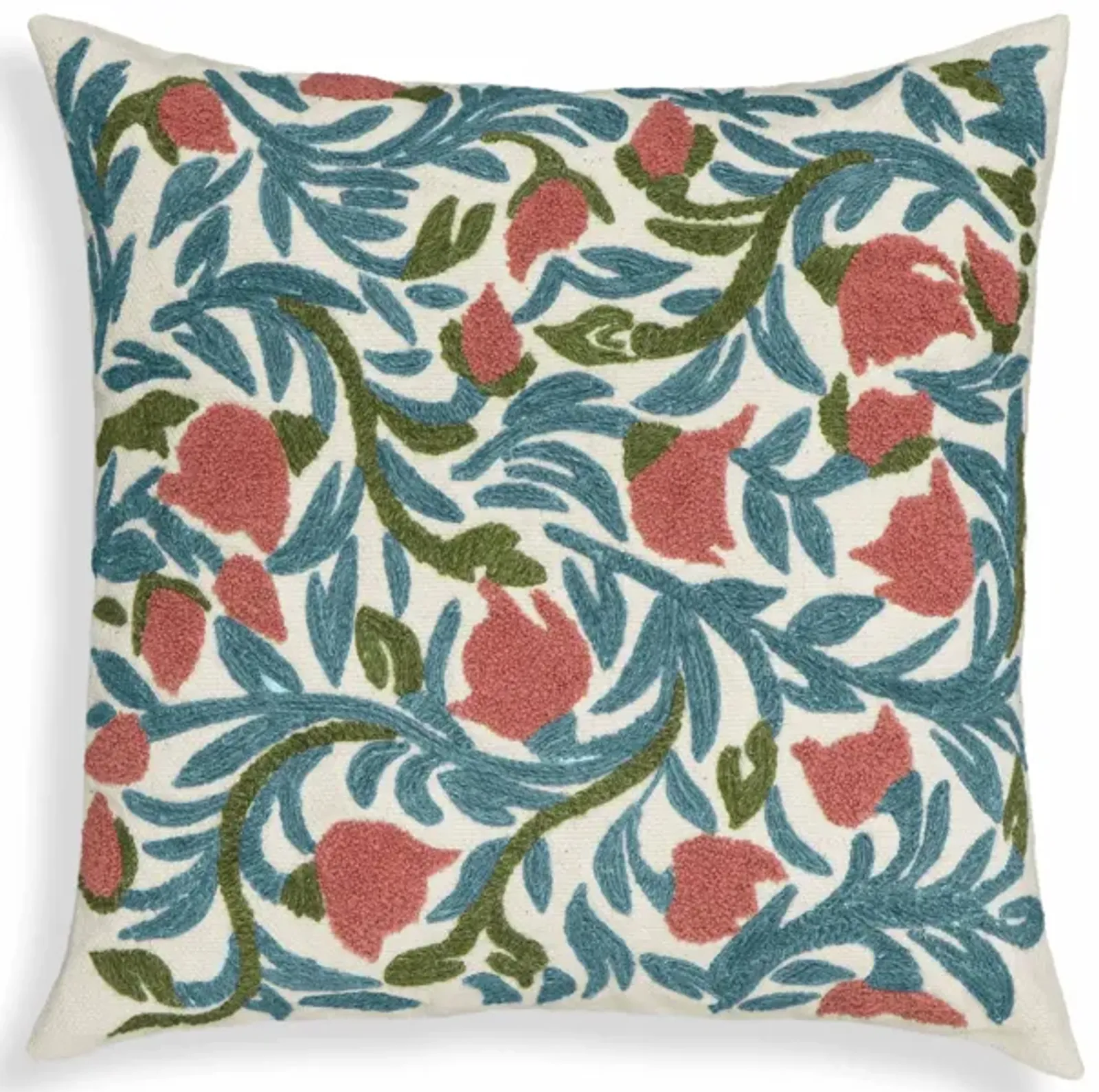 Tulip Embroidered Floral Wool 20" Square Accent Cushion