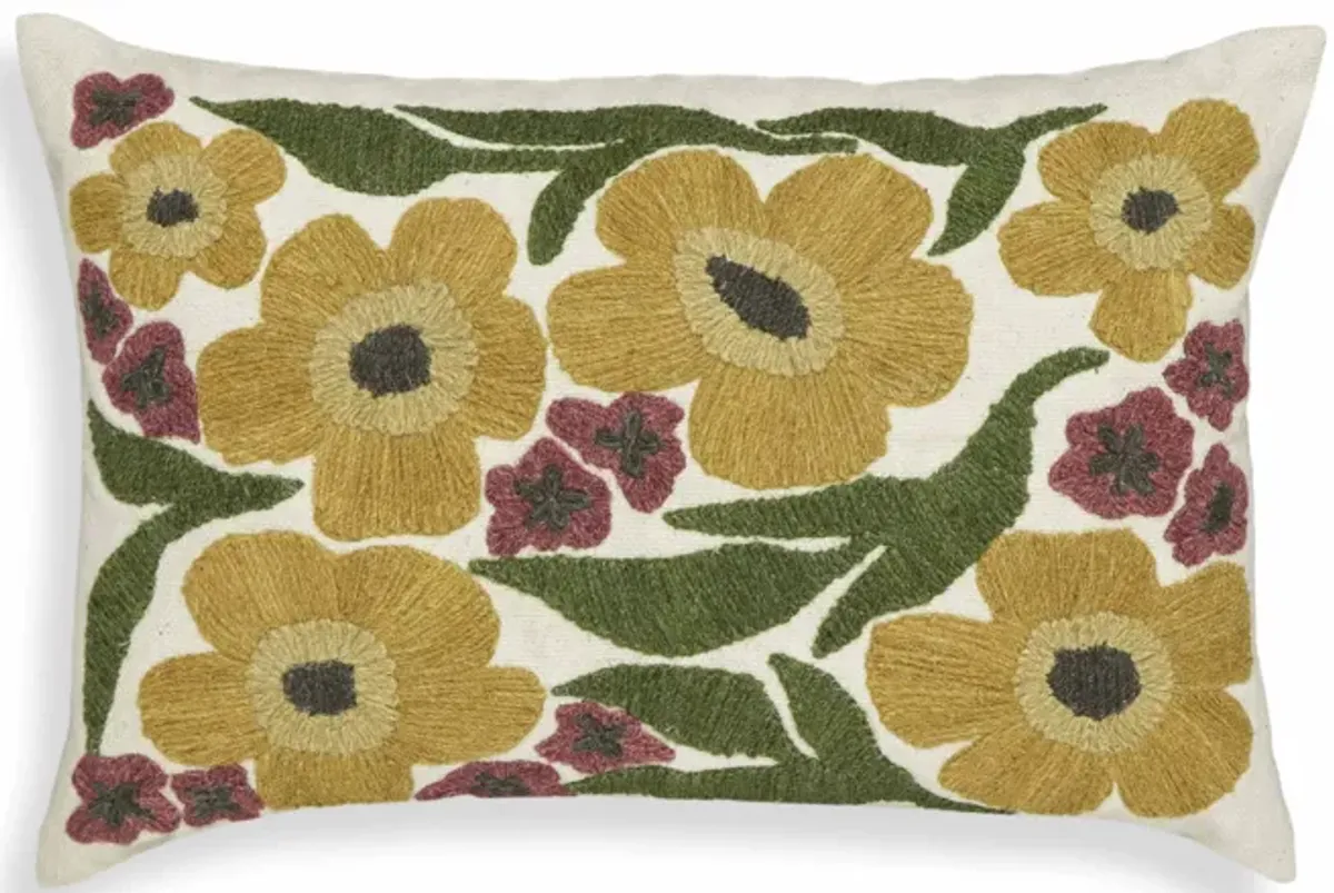 Blossom Embroidered Daisy Wool 24 x 16 inch Accent Cushion
