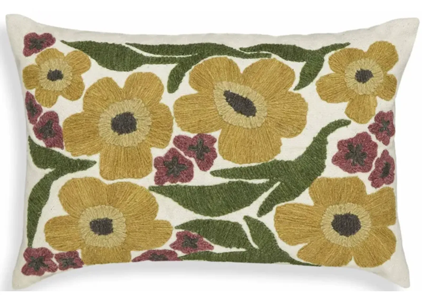 Blossom Embroidered Daisy Wool 24" x 16" Accent Cushion