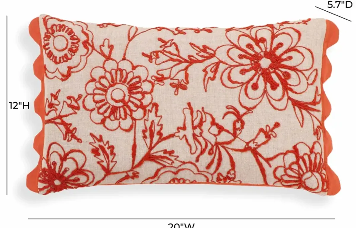 Portia Orange Embroidered Cotton Flex 20" x 12" Accent Cushion