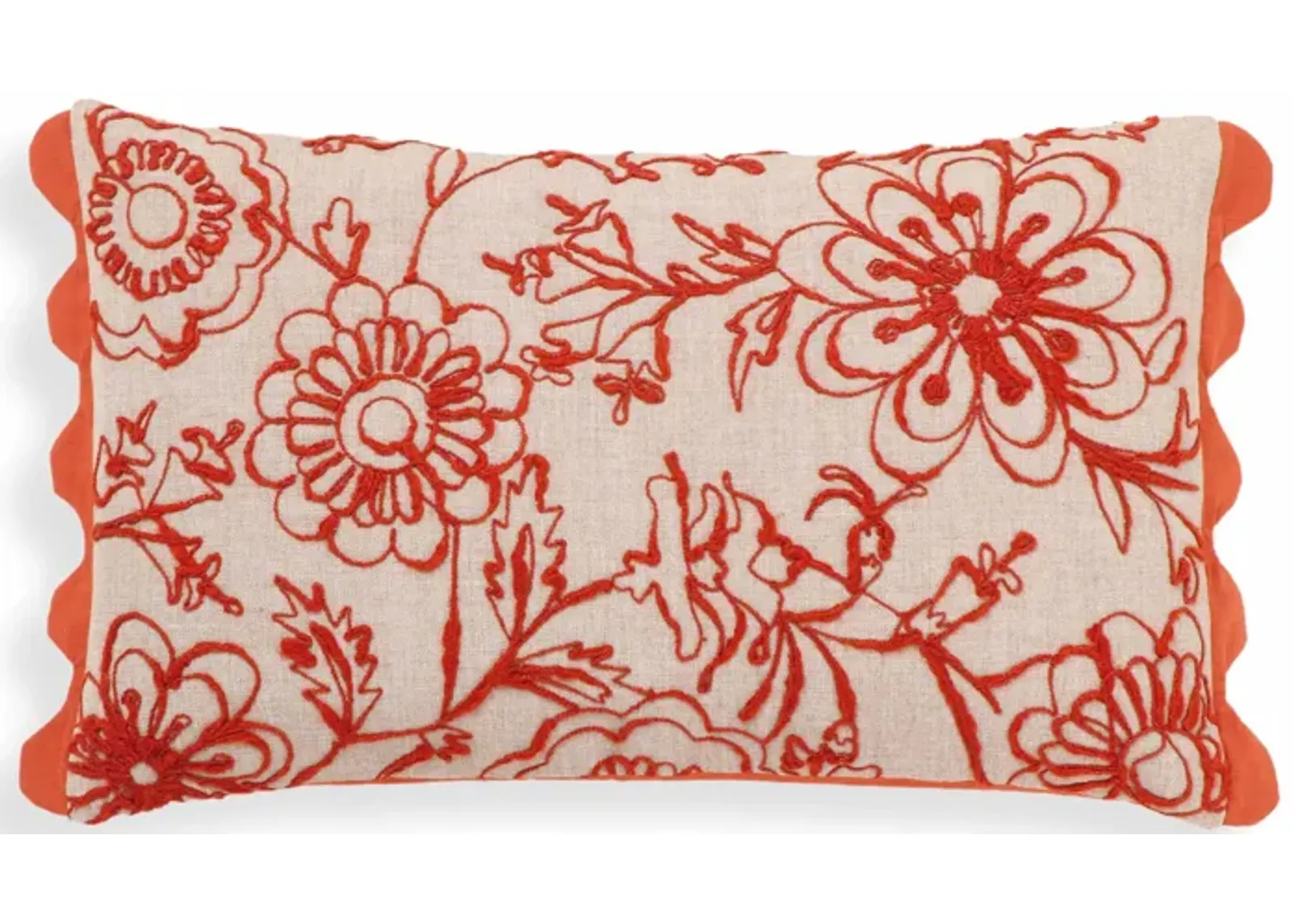 Portia Orange Embroidered Cotton Flex 20" x 12" Accent Cushion