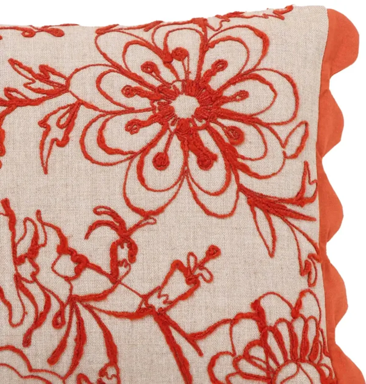 Portia Orange Embroidered Cotton Flex 20" x 12" Accent Cushion - COVER