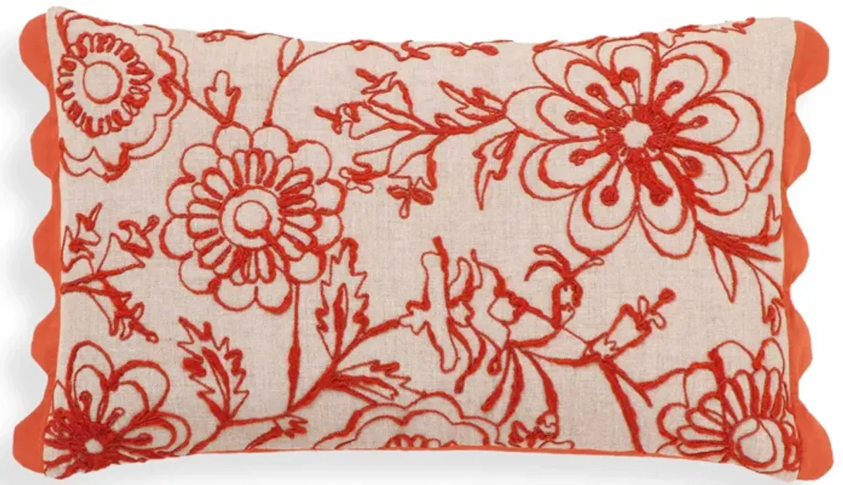 Portia Orange Embroidered Cotton Flex 20" x 12" Accent Cushion - COVER