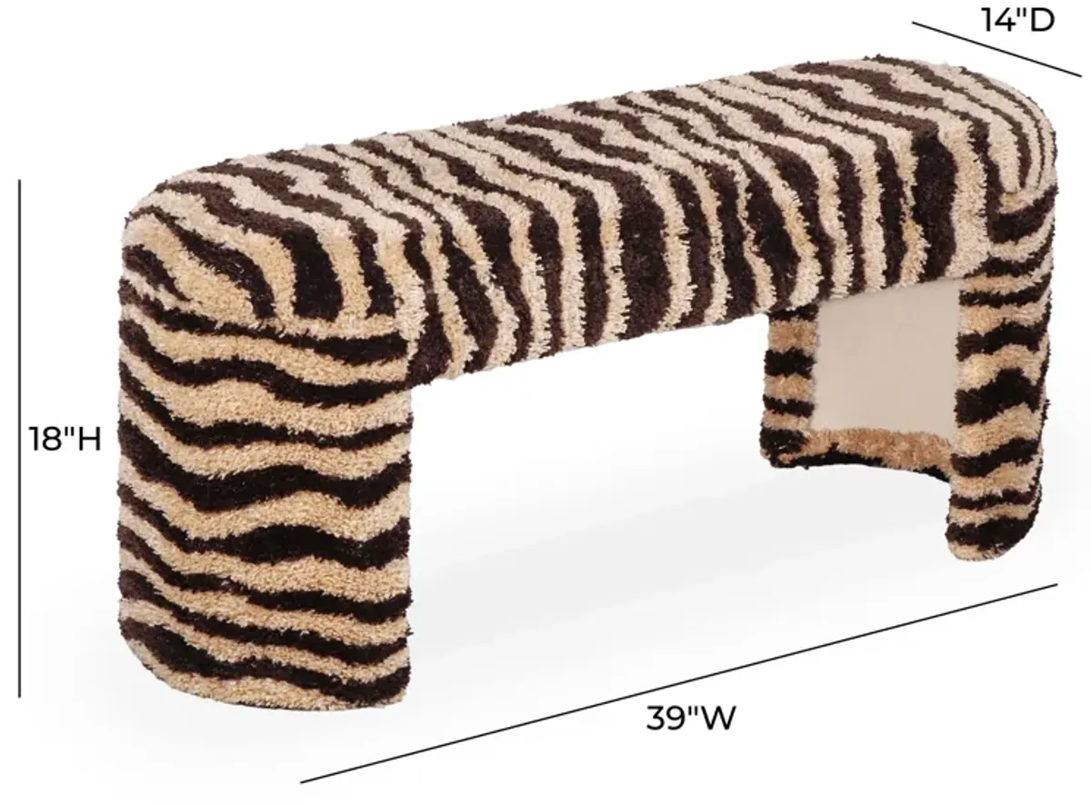 Zebra Brown Striped Tufted Bench