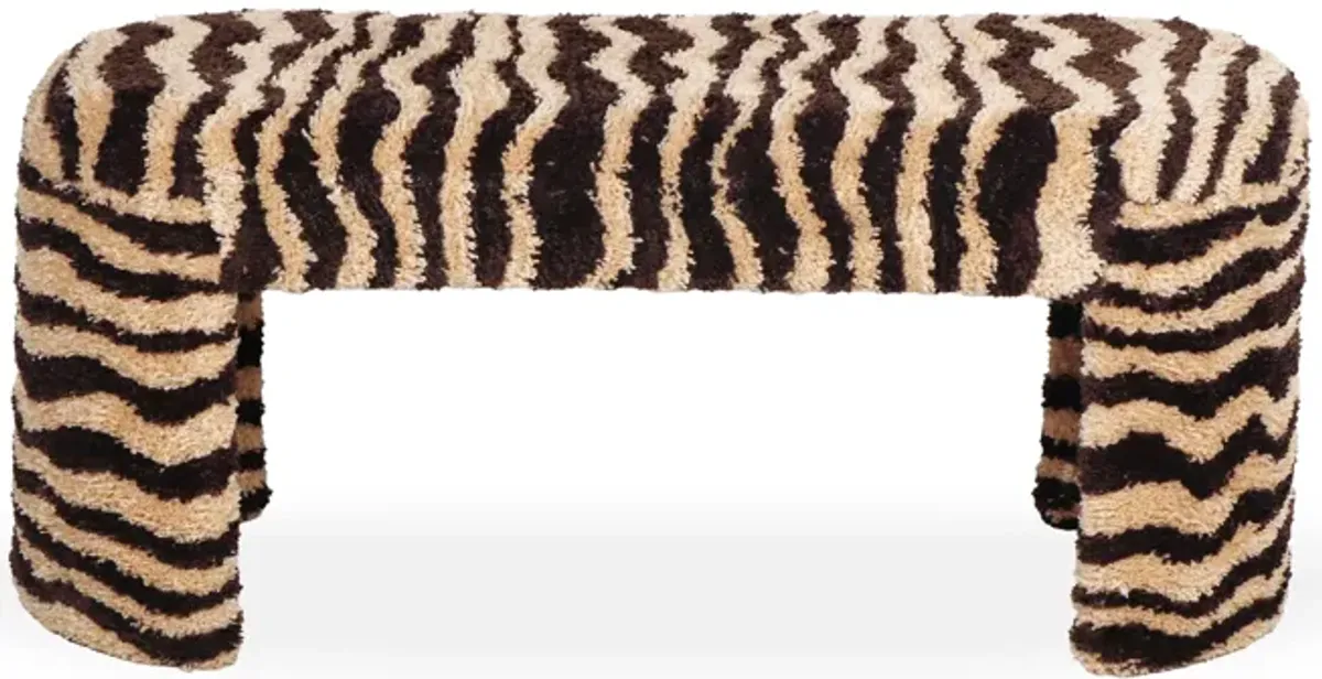 Zebra Brown Striped Tufted Bench