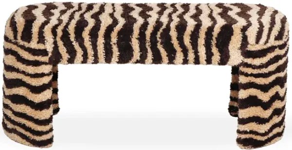 Zebra Brown Striped Tufted Bench