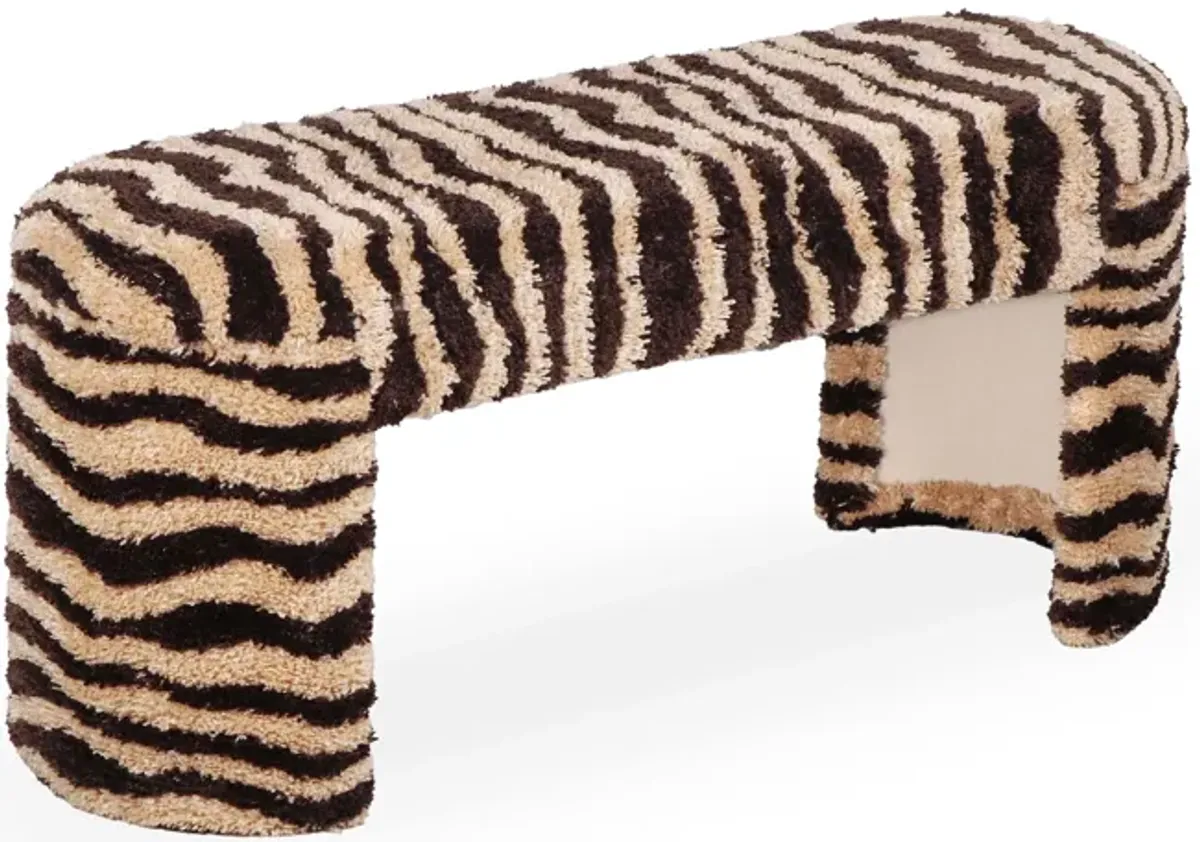 Zebra Brown Striped Tufted Bench