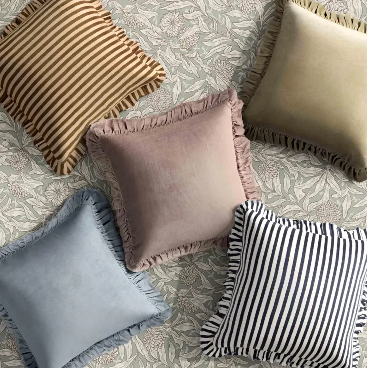 Alessia Taupe Striped Ruffle 20" Square Accent Pillow