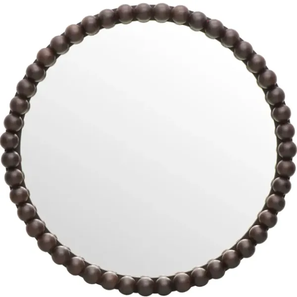 Baria Walnut Finish Round Wall Mirror