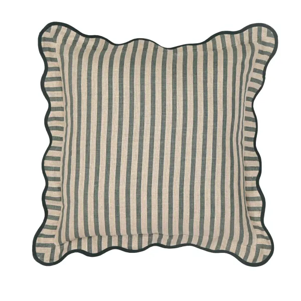 Green Striped Linen Accent Cushion