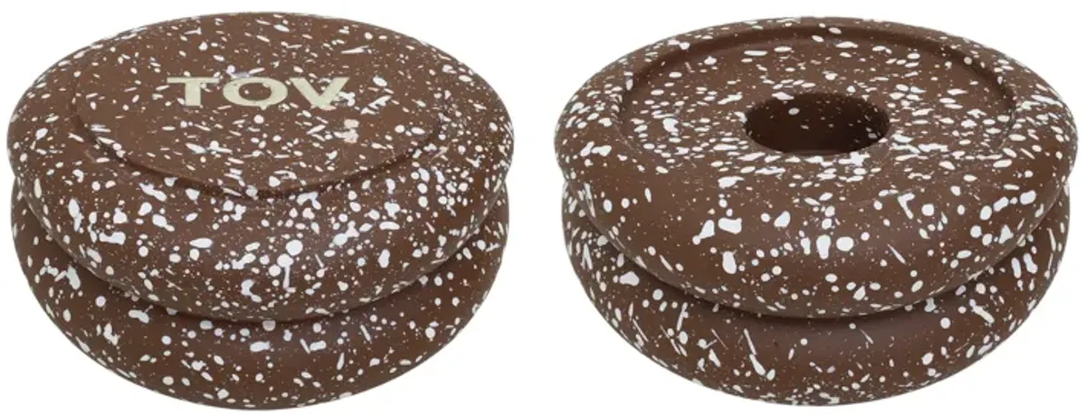 Gabby Stacking Candle Holder in Speckled Rust - Set of 2