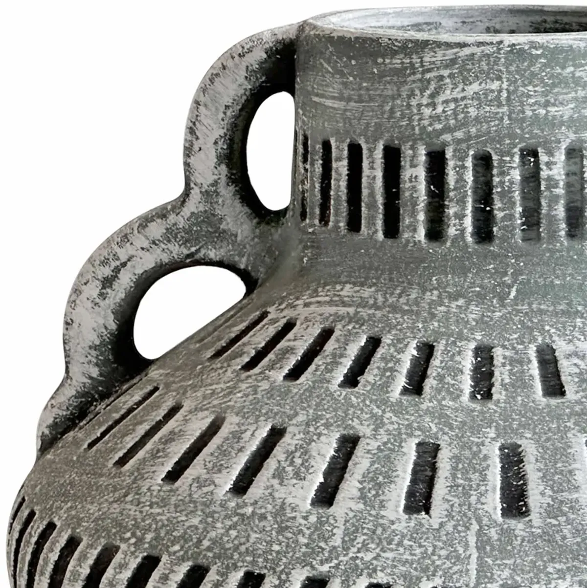 Earthenware Aztec Wide Flower Vase in Blue
