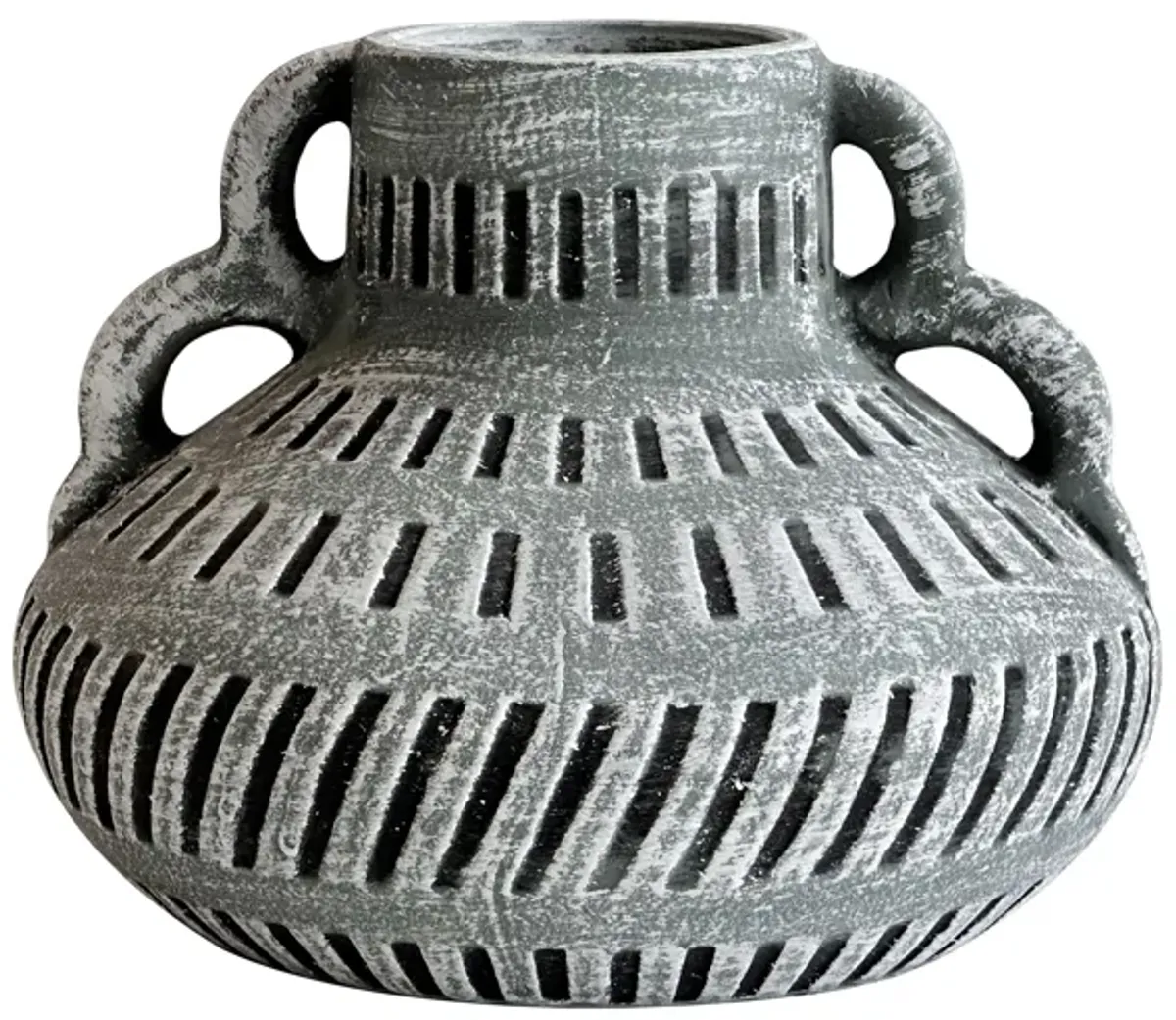 Earthenware Aztec Wide Flower Vase in Blue