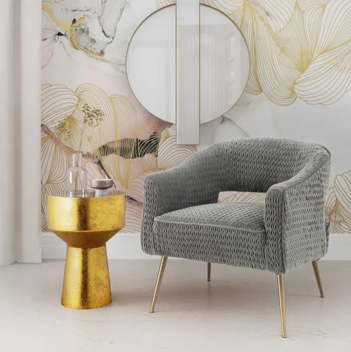 Carri Gold Round Wall Mirror