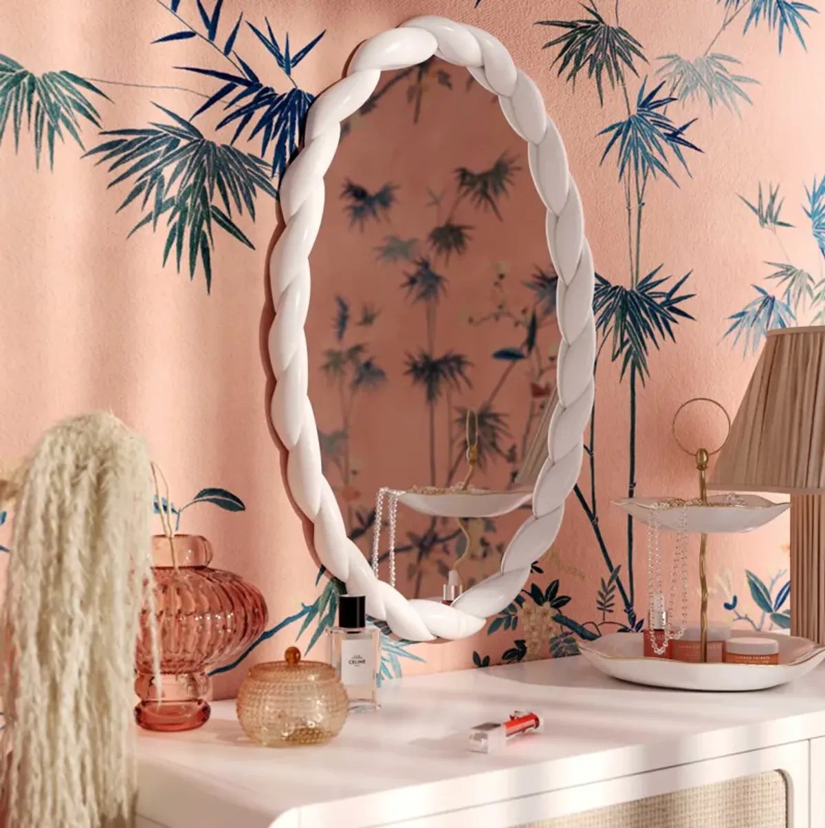 Agnes Cream Oval Mirror