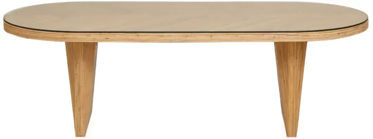 Caren Natural Rattan and Glass Oval Dining Table