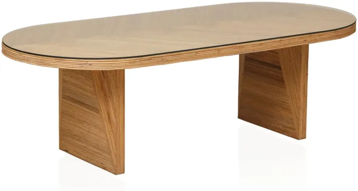 Caren Natural Rattan and Glass Oval Dining Table