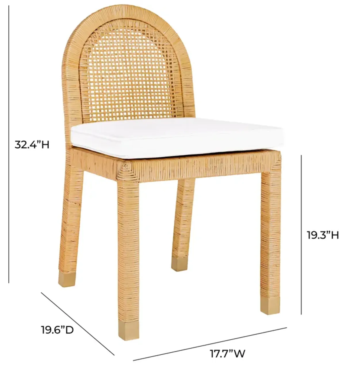 Amara Natural Rattan and Performance Fabric Arched Back Dining Chair