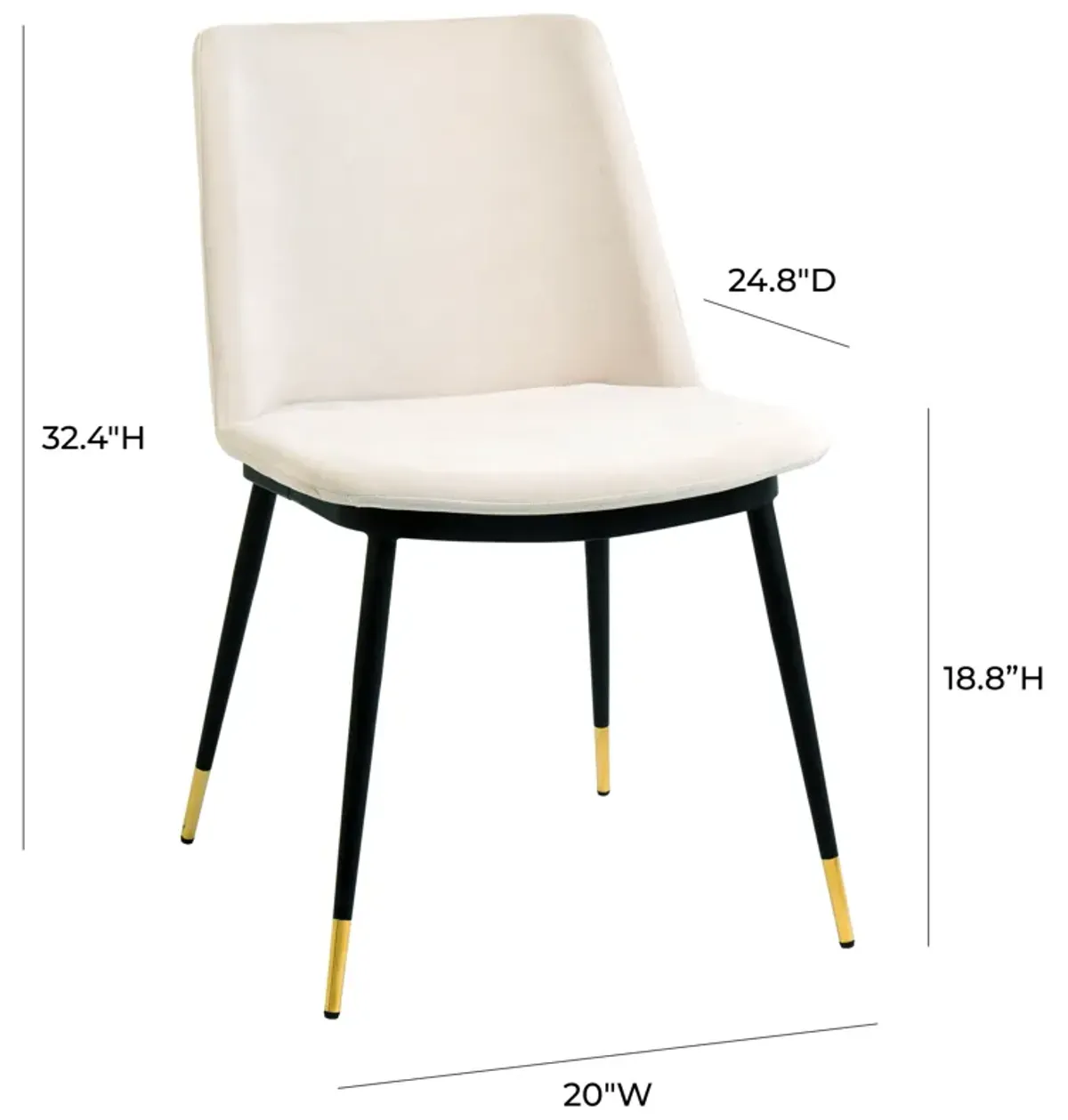 Evora Cream Velvet Chair - Gold Legs (Set of 2)