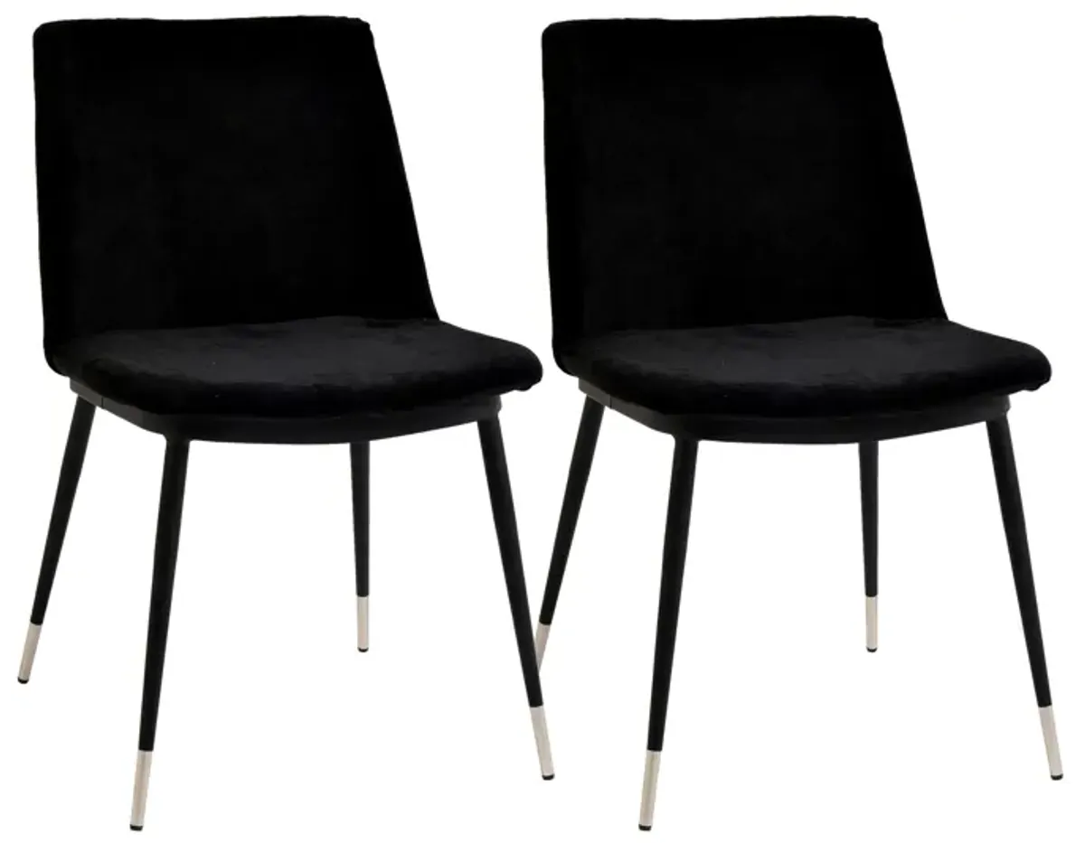 Evora Black Velvet Chair - Silver Legs (Set of 2)