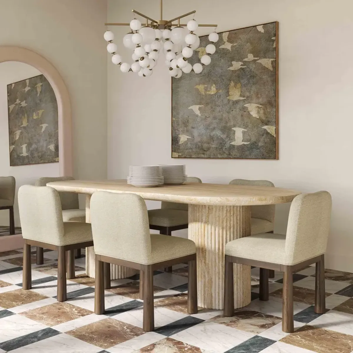 Brut Travertine Pattern Indoor/Outdoor Dining Table