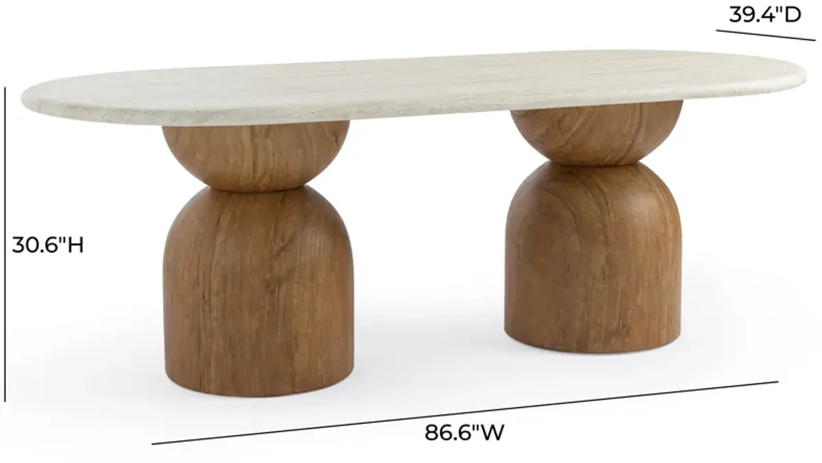 Cynthia Travertine Concrete Indoor / Outdoor 87 inch Long Dining Table