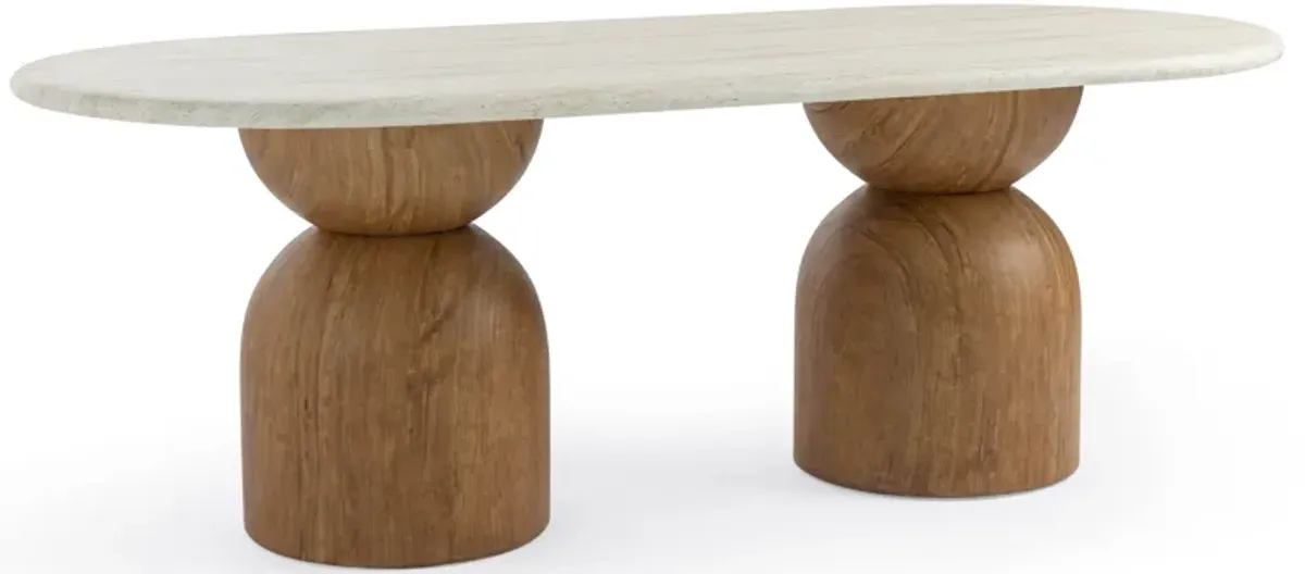 Cynthia Travertine Concrete Indoor / Outdoor 87 inch Long Dining Table