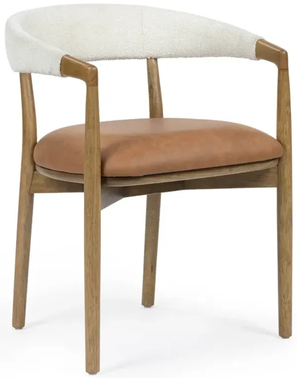 Vina Cognac Performance Vegan Leather and Cream Textured Weave Dining Chair