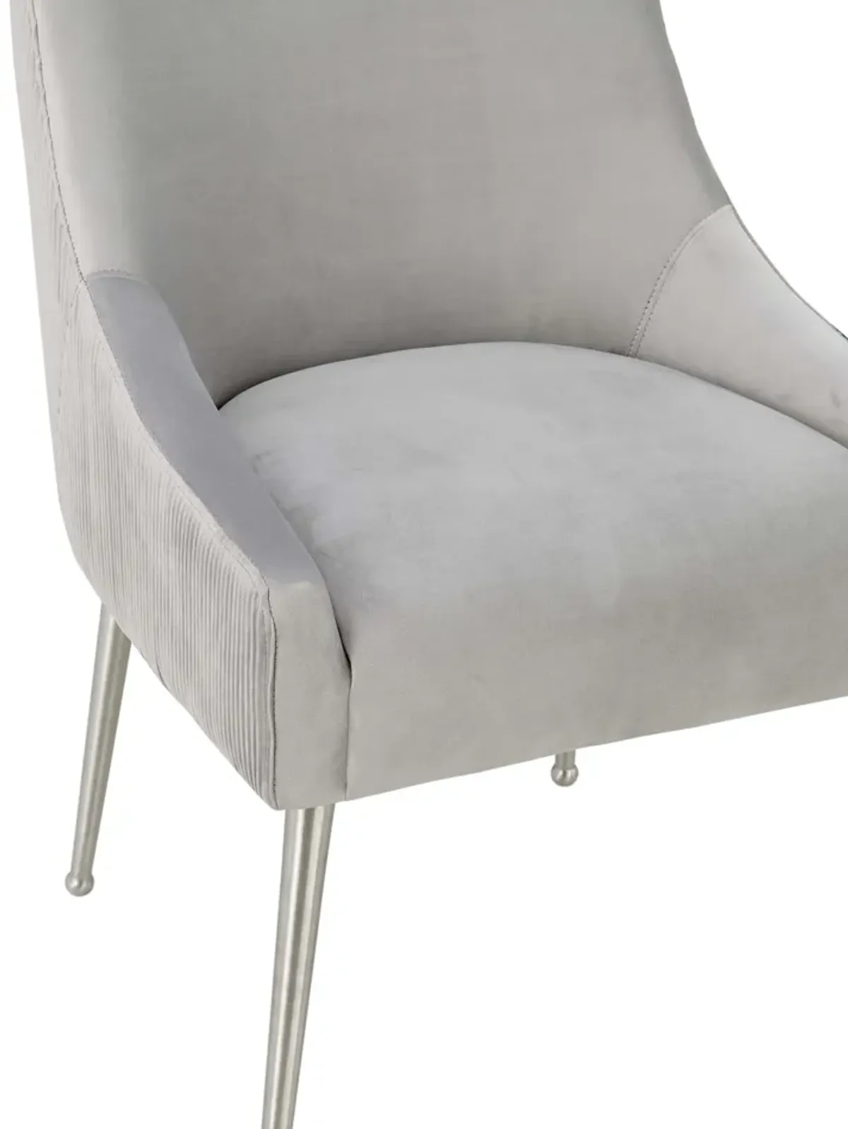 Beatrix Pleated Light Grey Velvet Side Chair - Silver Legs