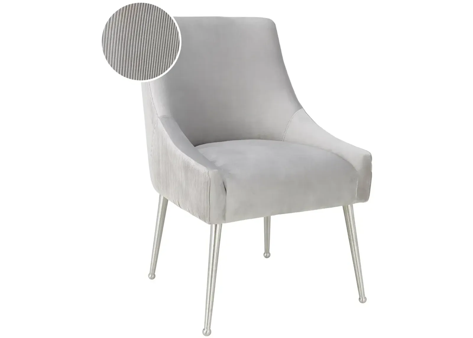 Beatrix Pleated Light Grey Velvet Side Chair - Silver Legs