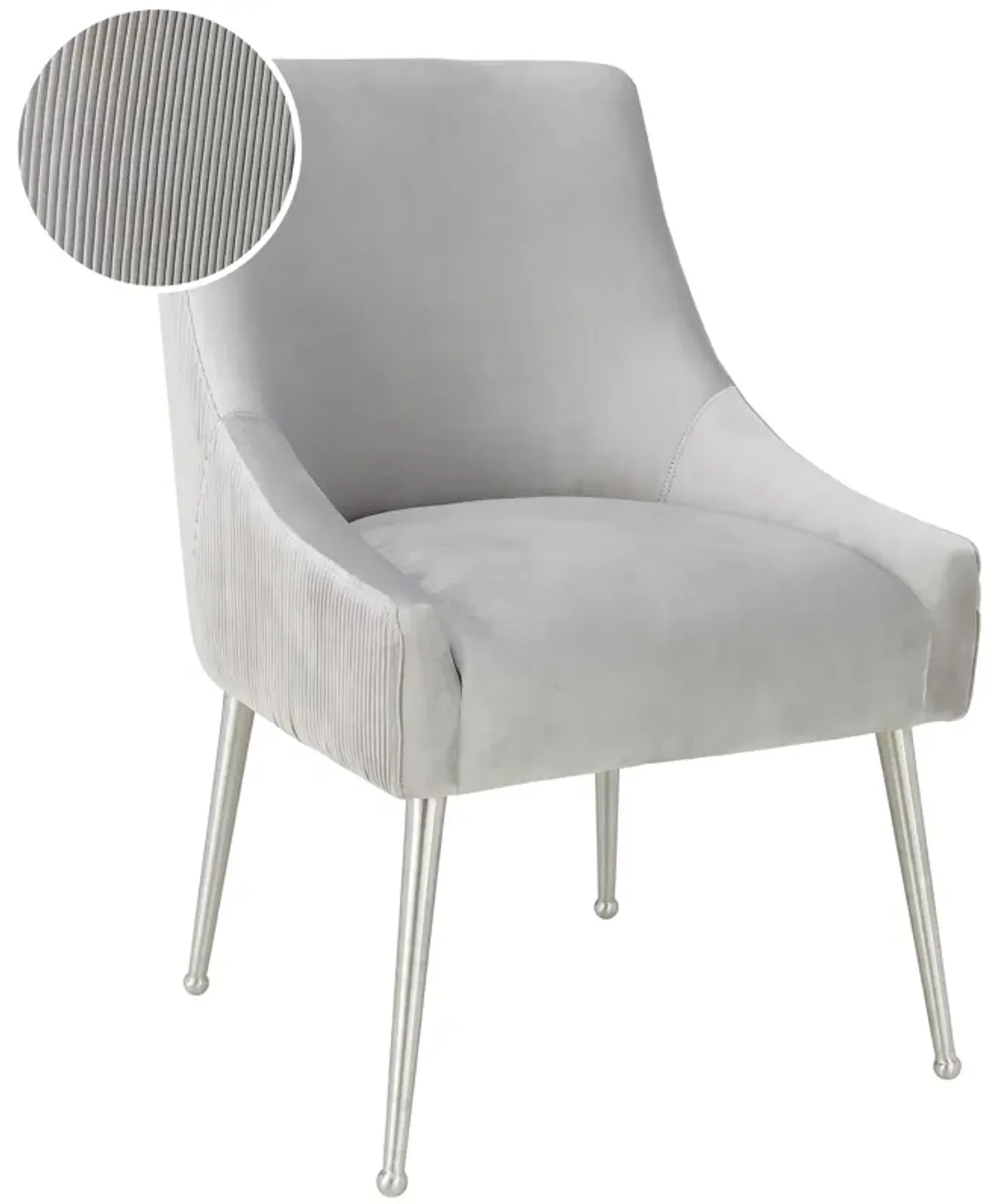 Beatrix Pleated Light Grey Velvet Side Chair - Silver Legs