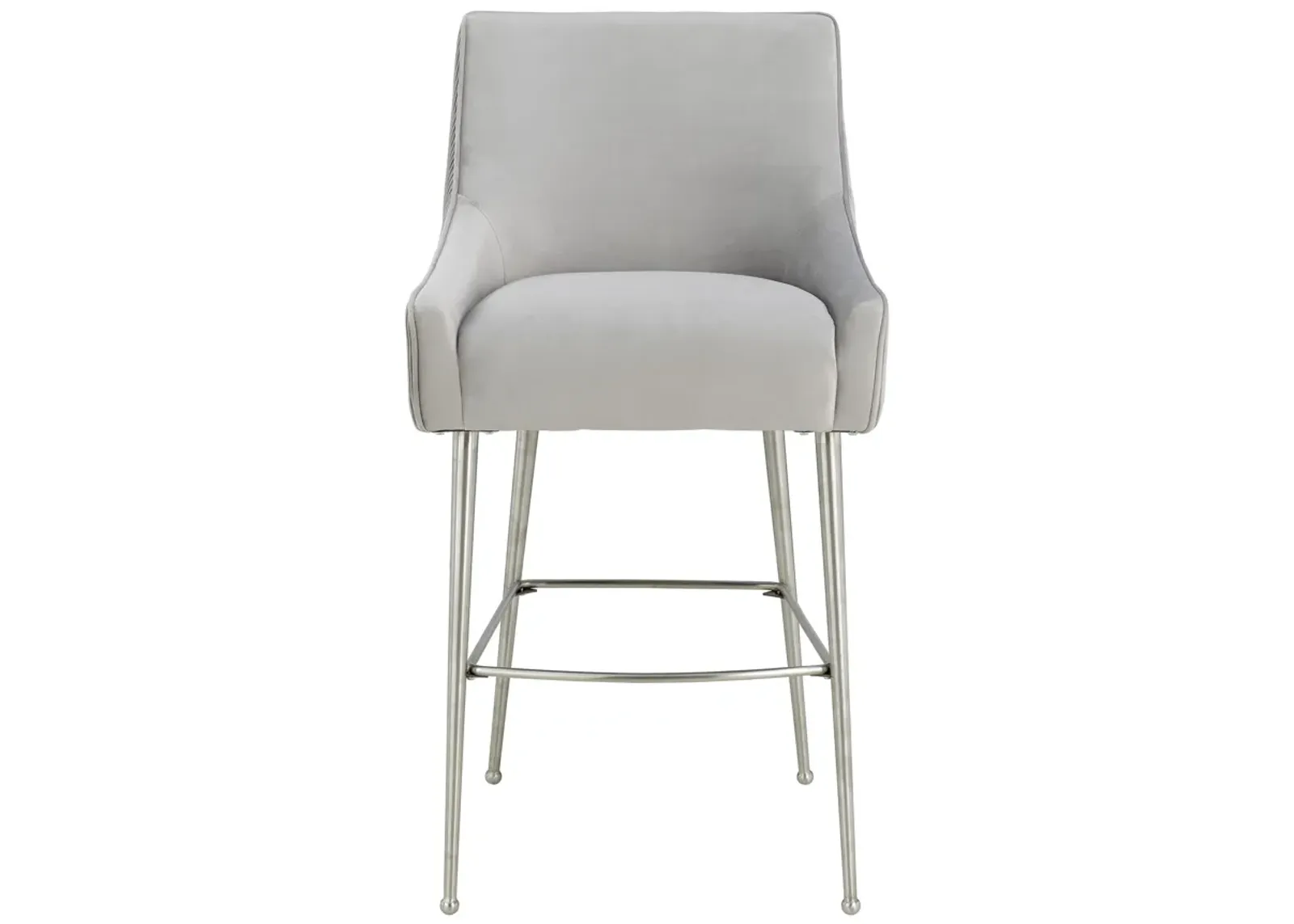 Beatrix Pleated Light Grey Velvet Counter Stool