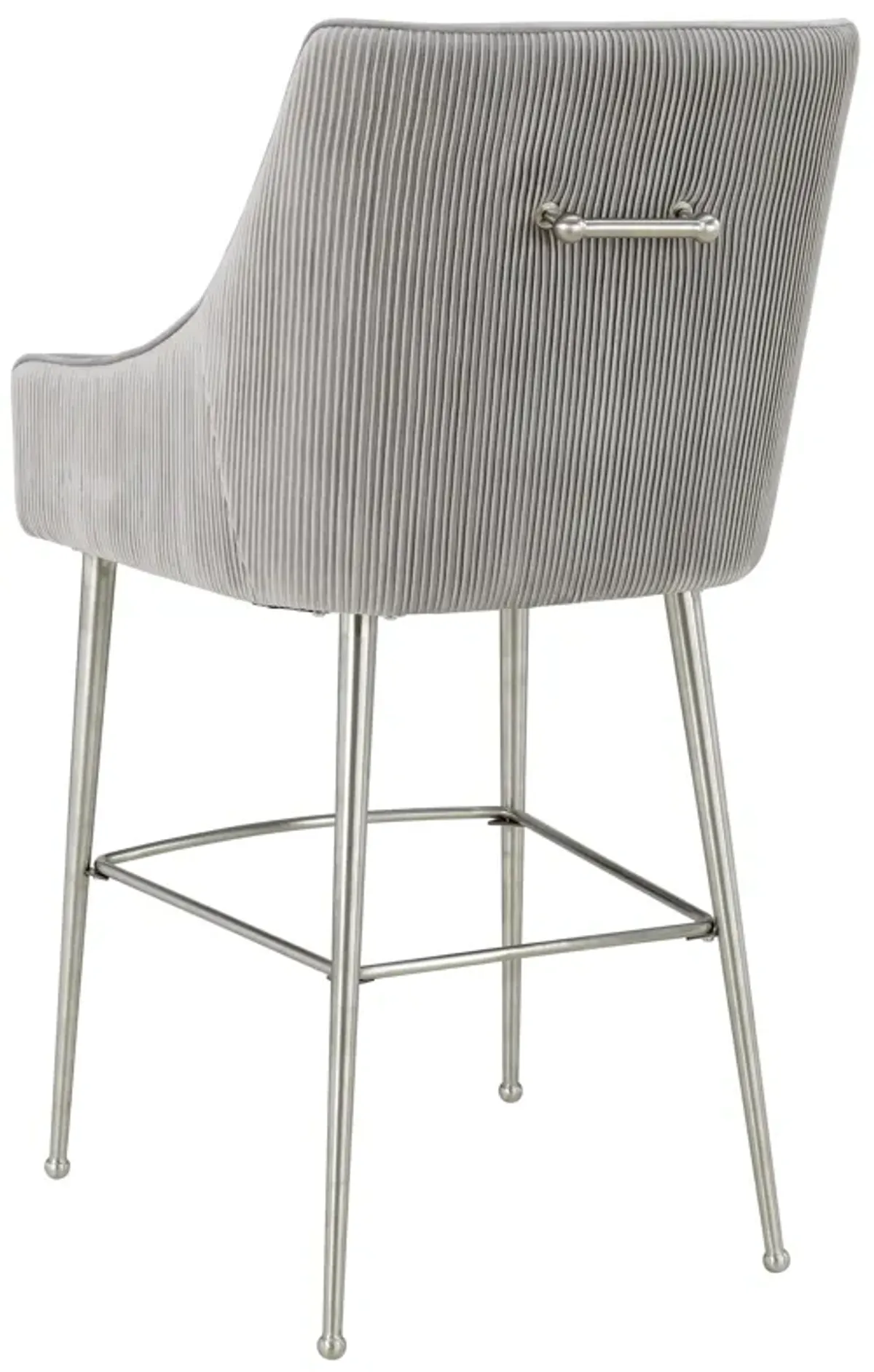 Beatrix Pleated Light Grey Velvet Counter Stool