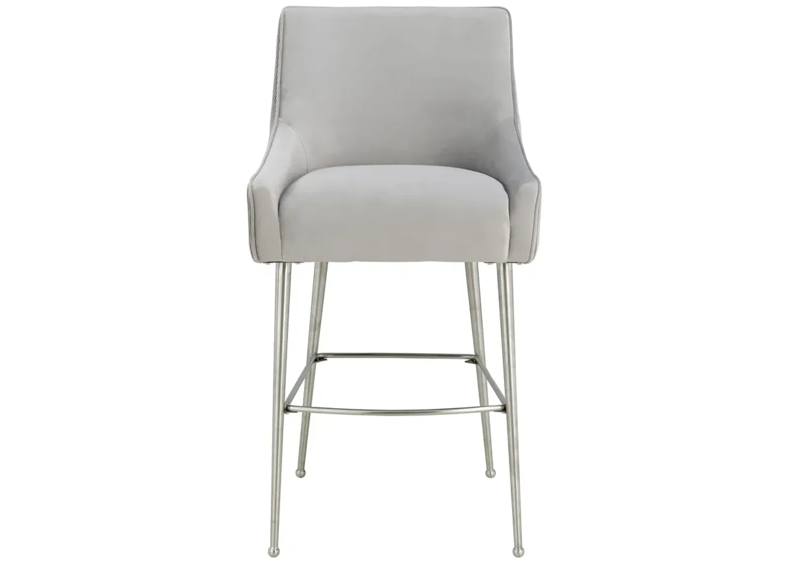 Beatrix Pleated Light Grey Velvet Bar Stool