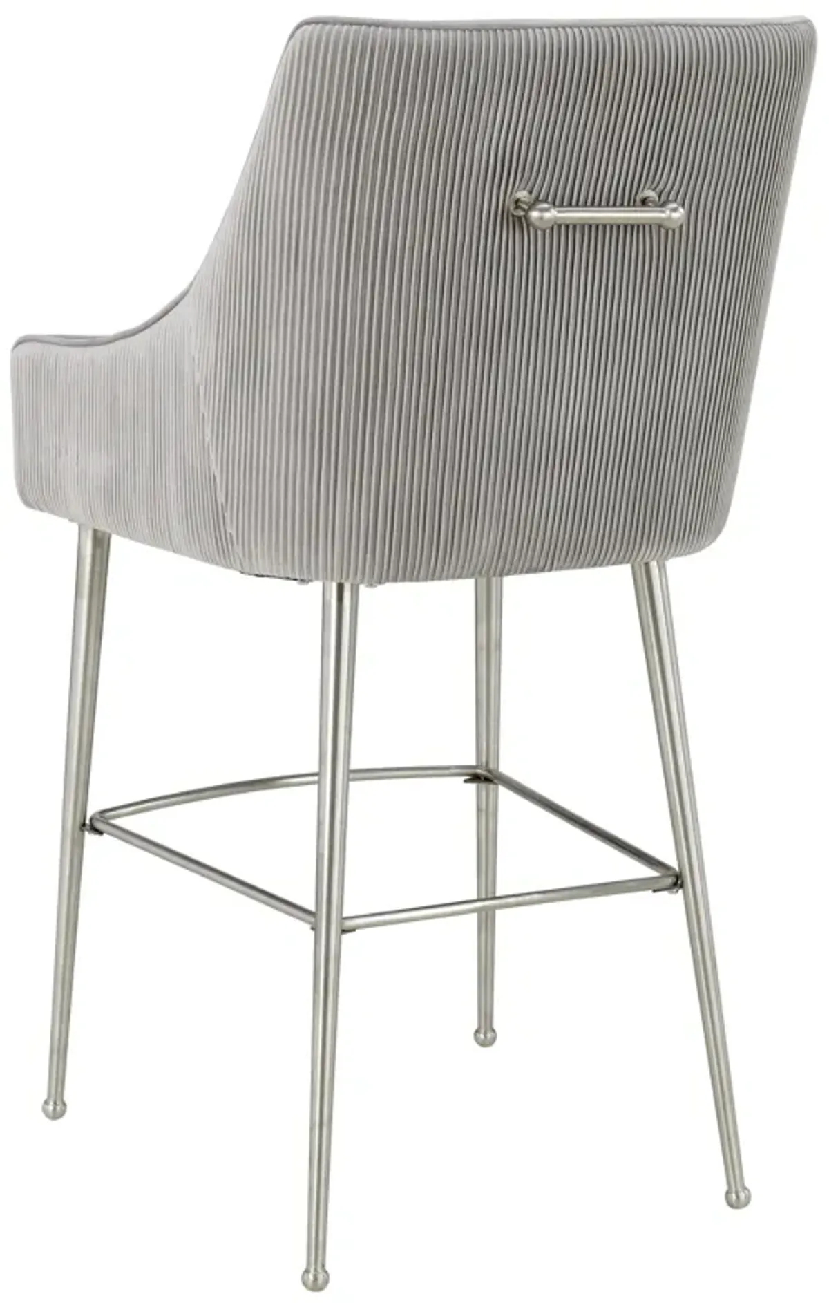 Beatrix Pleated Light Grey Velvet Bar Stool