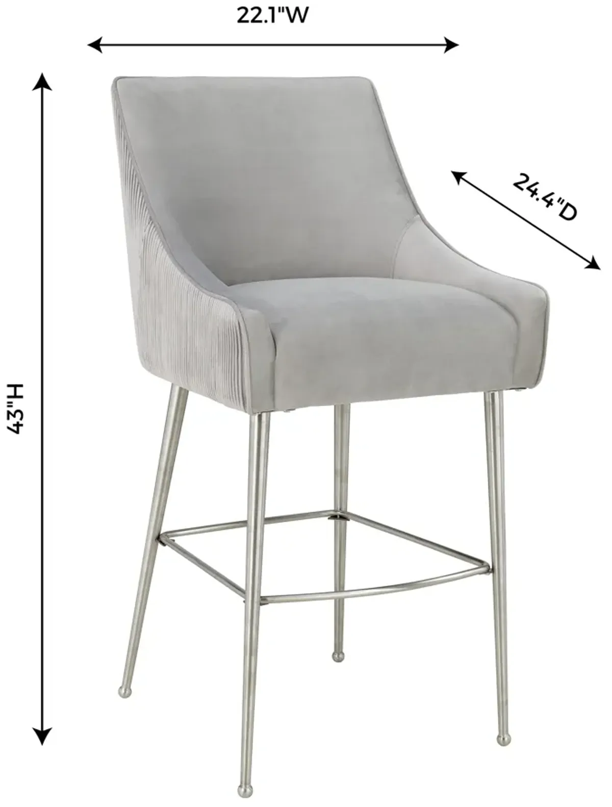 Beatrix Pleated Light Grey Velvet Bar Stool