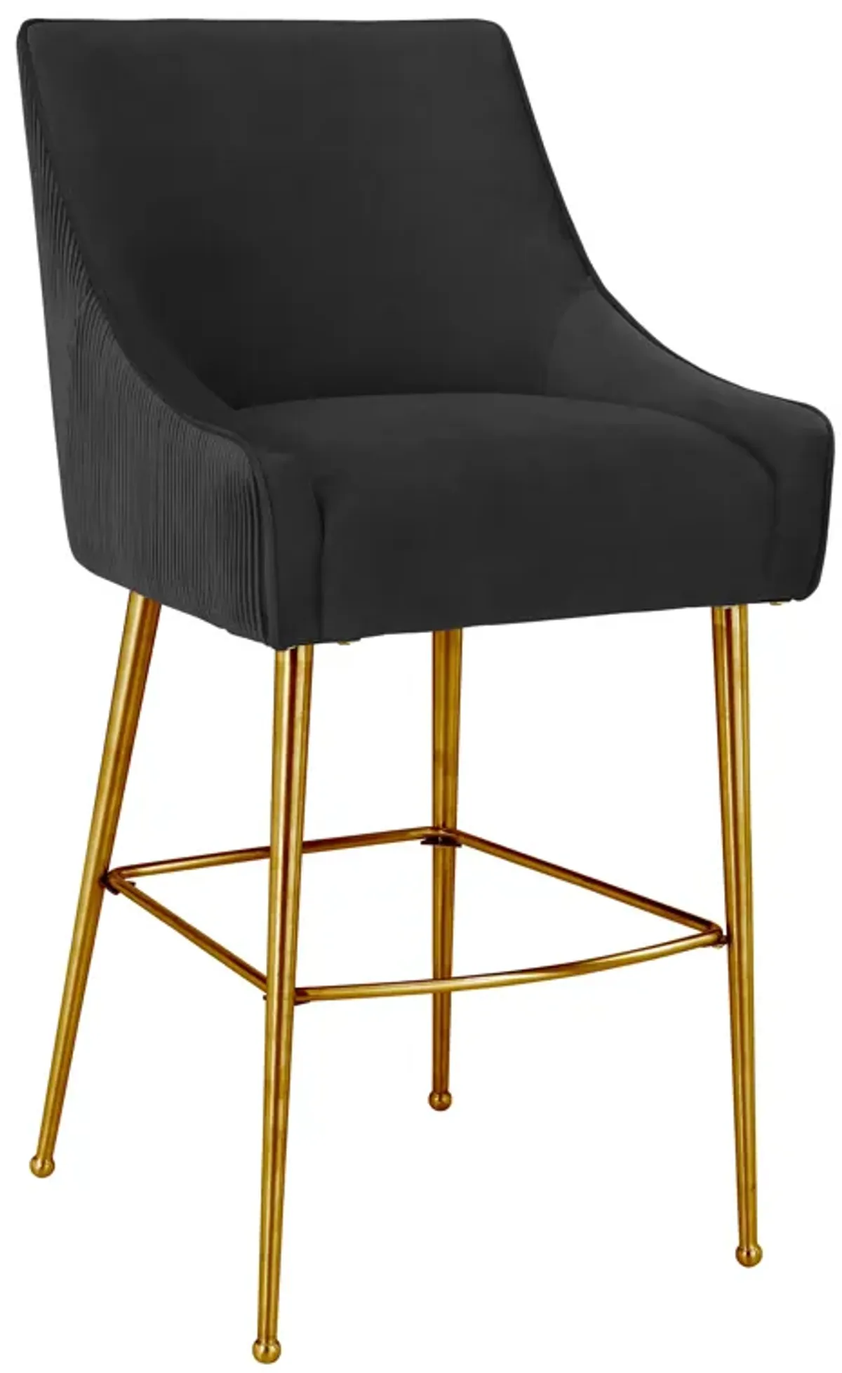 Beatrix Pleated Black Velvet Bar Stool