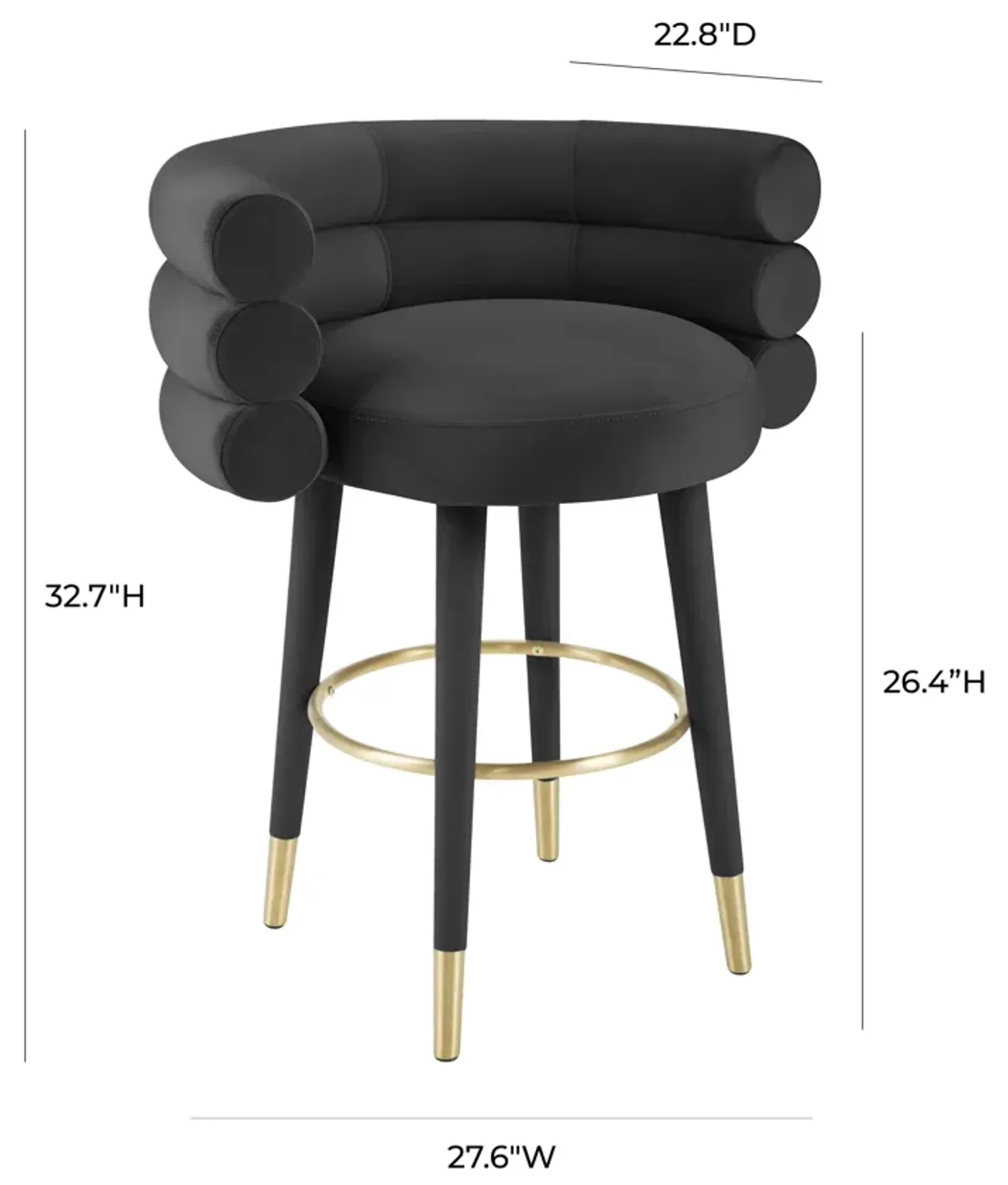 Betty Black Velvet Counter Stool