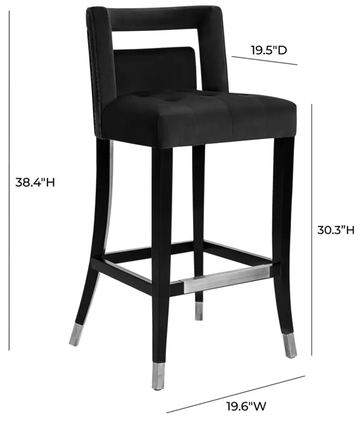 Hart Black Velvet Bar Stool