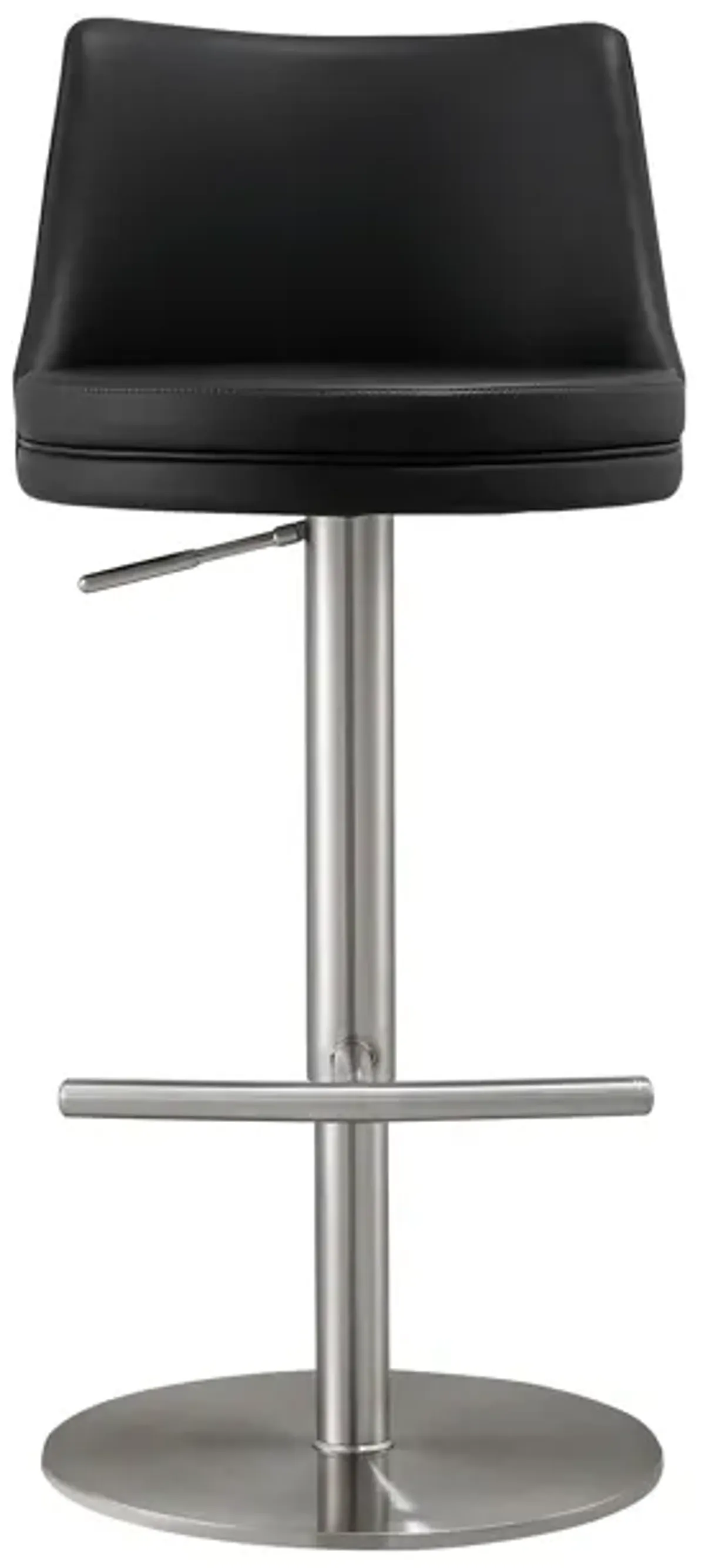 Reagan Black Performance Vegan Leather and Silver Adjustable Stool